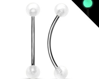 316L Surgical Steel Curved Barbell with Glow in the Dark Ball Ends for Snake Eye Piercing and More