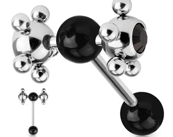 Barbell w/ Acrylic Ball & Clear Gem Set Multi Steel Ball