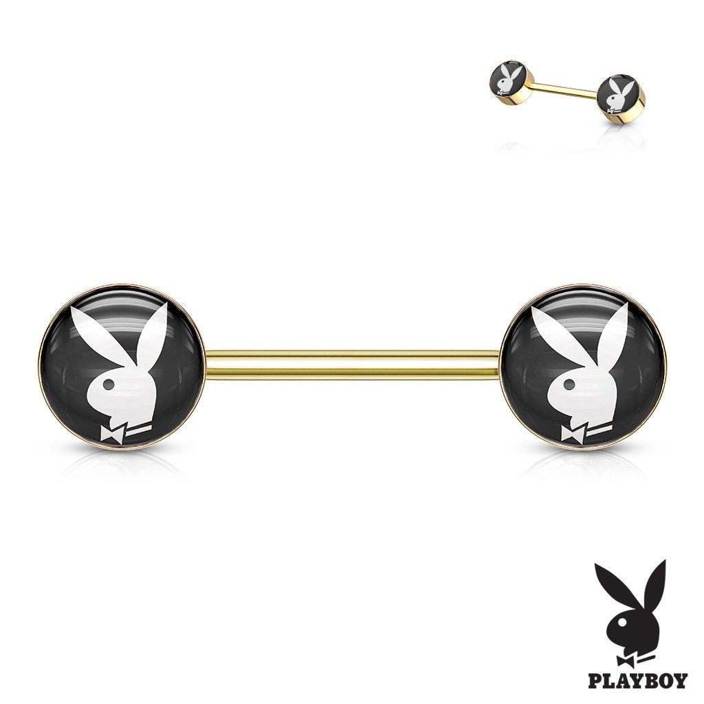 Pair of Playboy Bunny Inlaid Surgical Steel Nipple Barbells Etsy