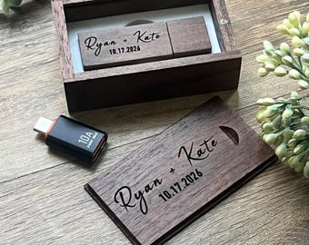 Memoria USB delgada personalizada de nogal / Memoria USB de madera grabada (USB 3.0) con adaptador USB-C gratuito