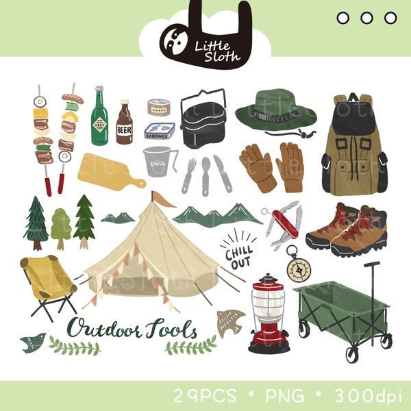 Camping Clipart - Travel Clipart ,Outdoor Clipart ,Family vacation - Cute Cliparts,Instant Download, PNG files, Personal Use, Commercial Use