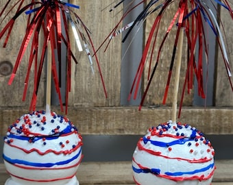 Fake Patriotic Cake Pops, Summer Decor, Tiered Tray Decor