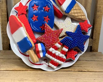 Fake Plate of Cookies, Patriotic Cookies, Patriotic Decor, Summer Tiered Tray Decor, Kitchen Patriotic Decor, Summer 4th of July Decor