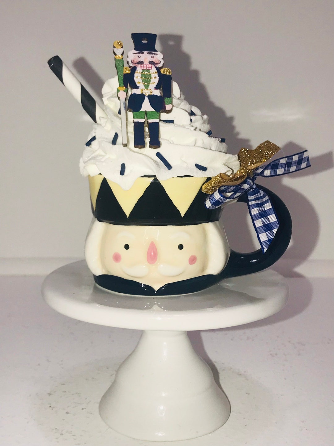 Faux Nutcracker Drink, Holiday Fake Drink, Mini Mug Decor, Tiered Tray