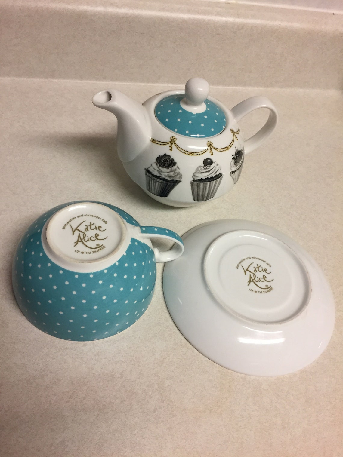 Katie Alice Single Serve Teapot Cup and Saucer Cupcakes Etsy