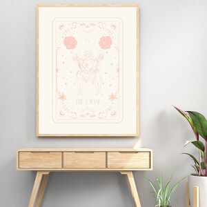Impresión de la carta del Tarot del Diablo / Arte mural con una linda carta del Tarot floral / Póster de la carta del Tarot de los Arcanos Mayores / Hermosa impresión de arte espiritual / Descargable