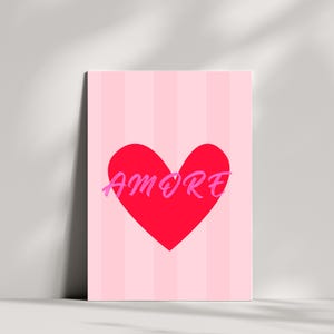 Amore Heart Poster: Pink Striped Love Art (Digital Download)