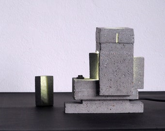 Takamatsu II, concrete light sculpture, handmade one-off light fixture, desk lamp, window lamp, table lamp.