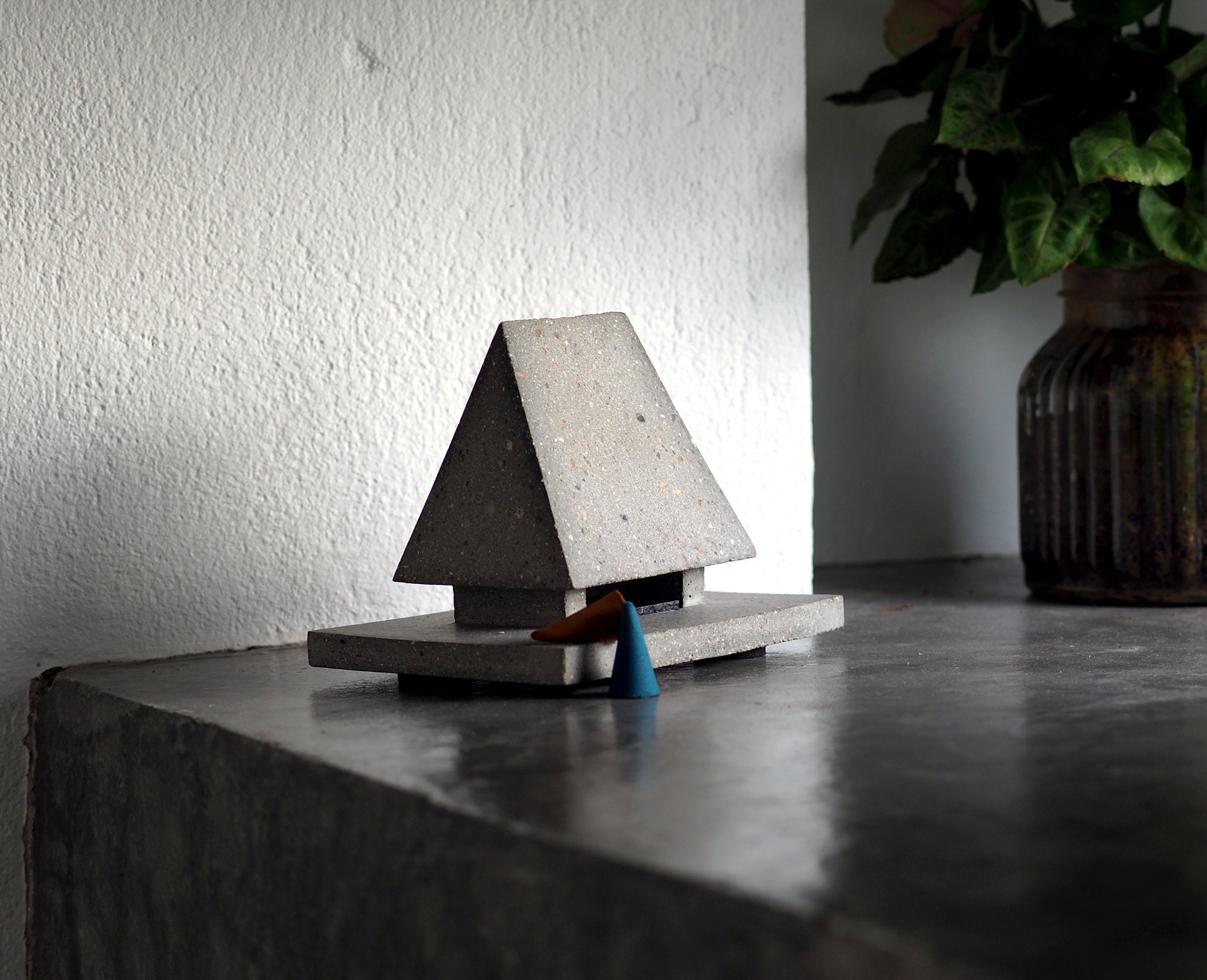 Abstract Incense Temple Burner model P-S, only one made, casted in reclaimed & recycled foam molds created in a home studio in Thailand