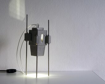 Buoy a Concrete & Stainless Steel table lamp, handmade one-off light fixture, desk lamp, window lamp, homemade in my studio in Thailand