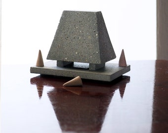 Abstract Architectural Sculpture “incense temple burner N-S”, concrete table top sculpture, brutalist art, artistic decor, unique home decor