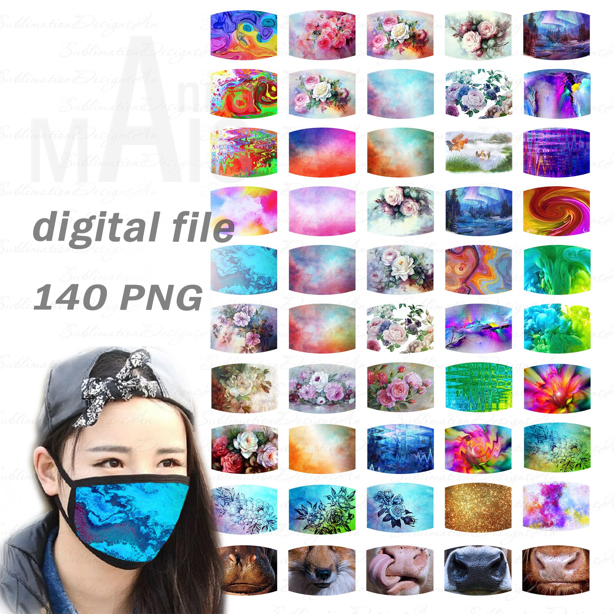 Sublimation face mask designs bundle 140 png files Animal face Etsy