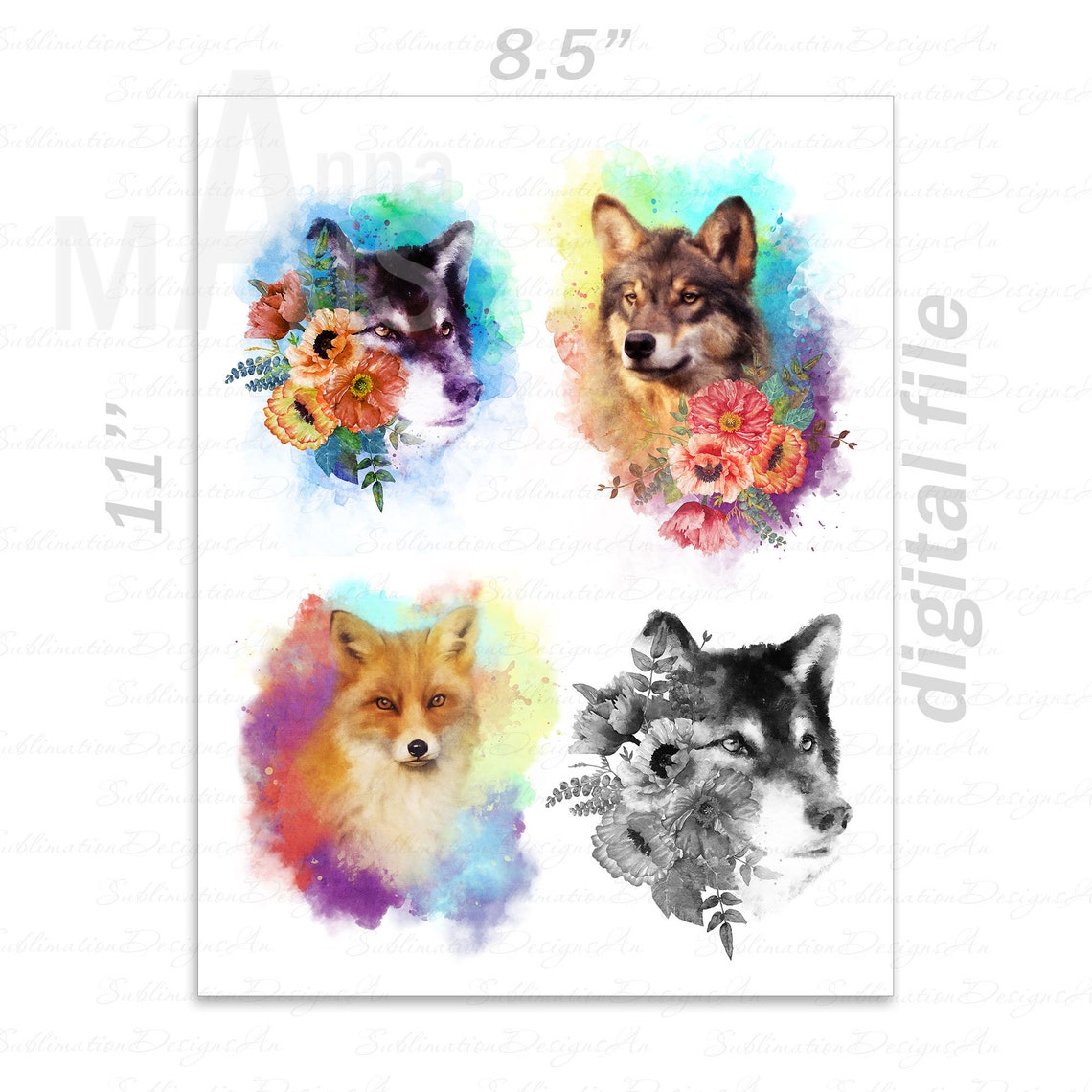 Waterslide Wolf Digital Downloads Wolf Png Decals for Tumblers Etsy