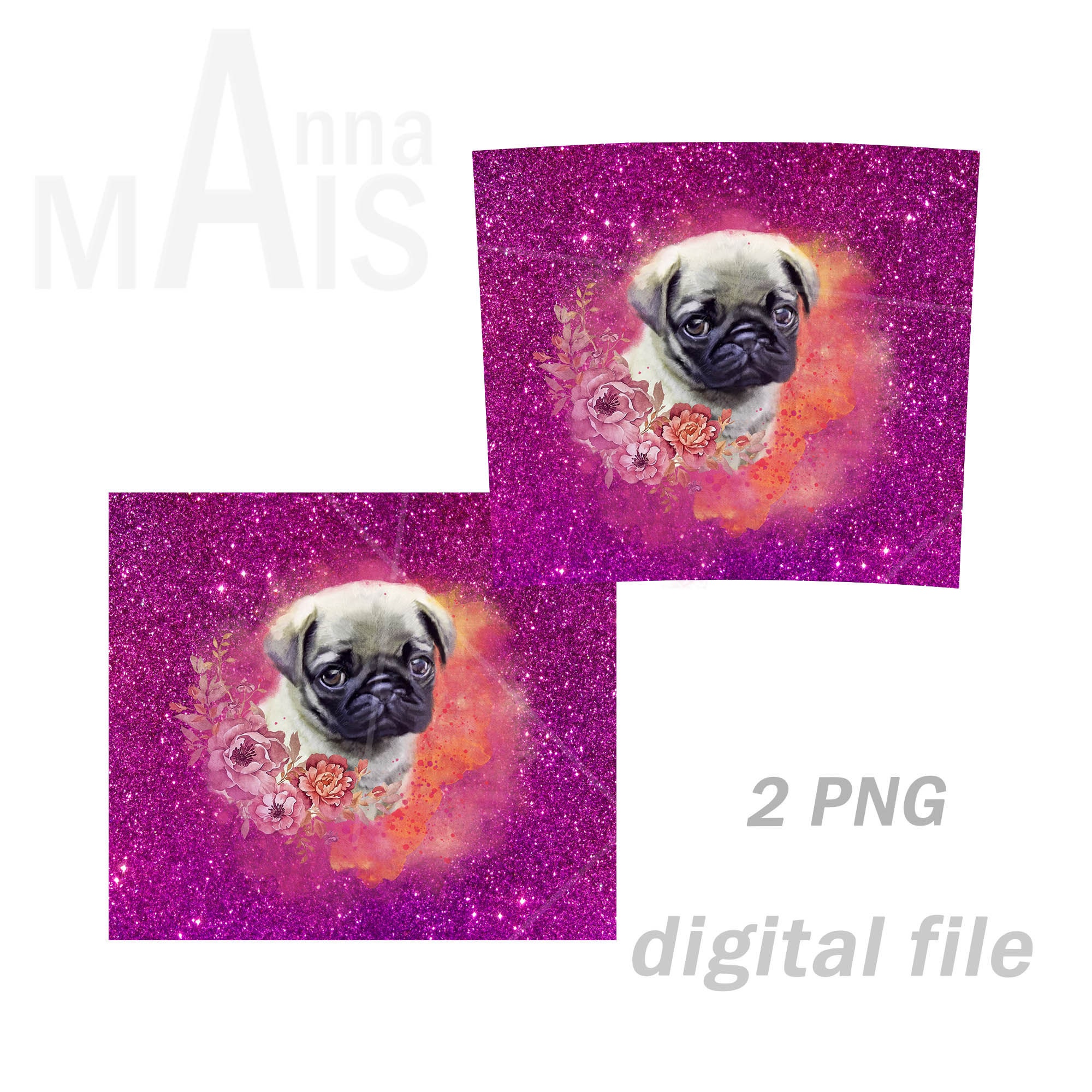 Glitter tumbler wraps with pug set for sublimation designs 20 | Etsy