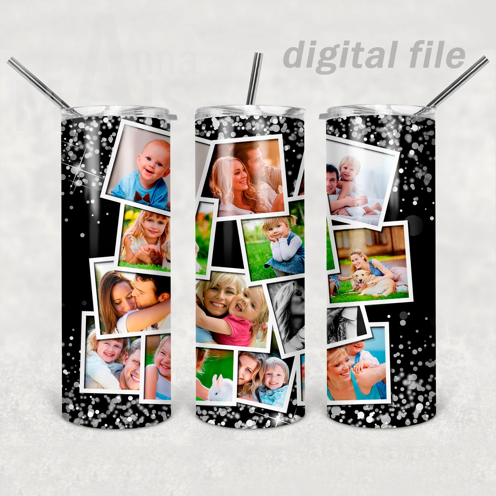 Tumbler template with photo collage Family photo tumbler png Etsy