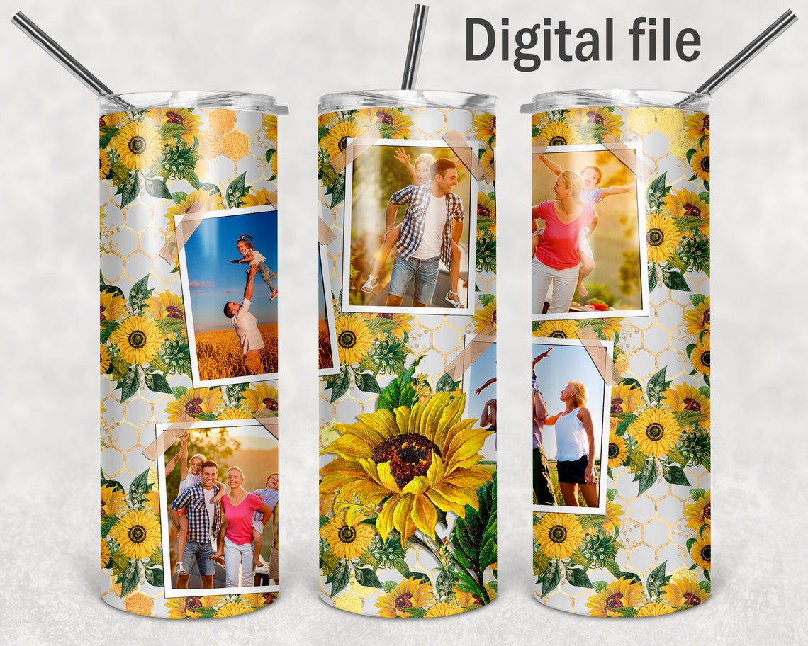 Sunflower tumbler wrap with photo picture set Bee sublimation Etsy