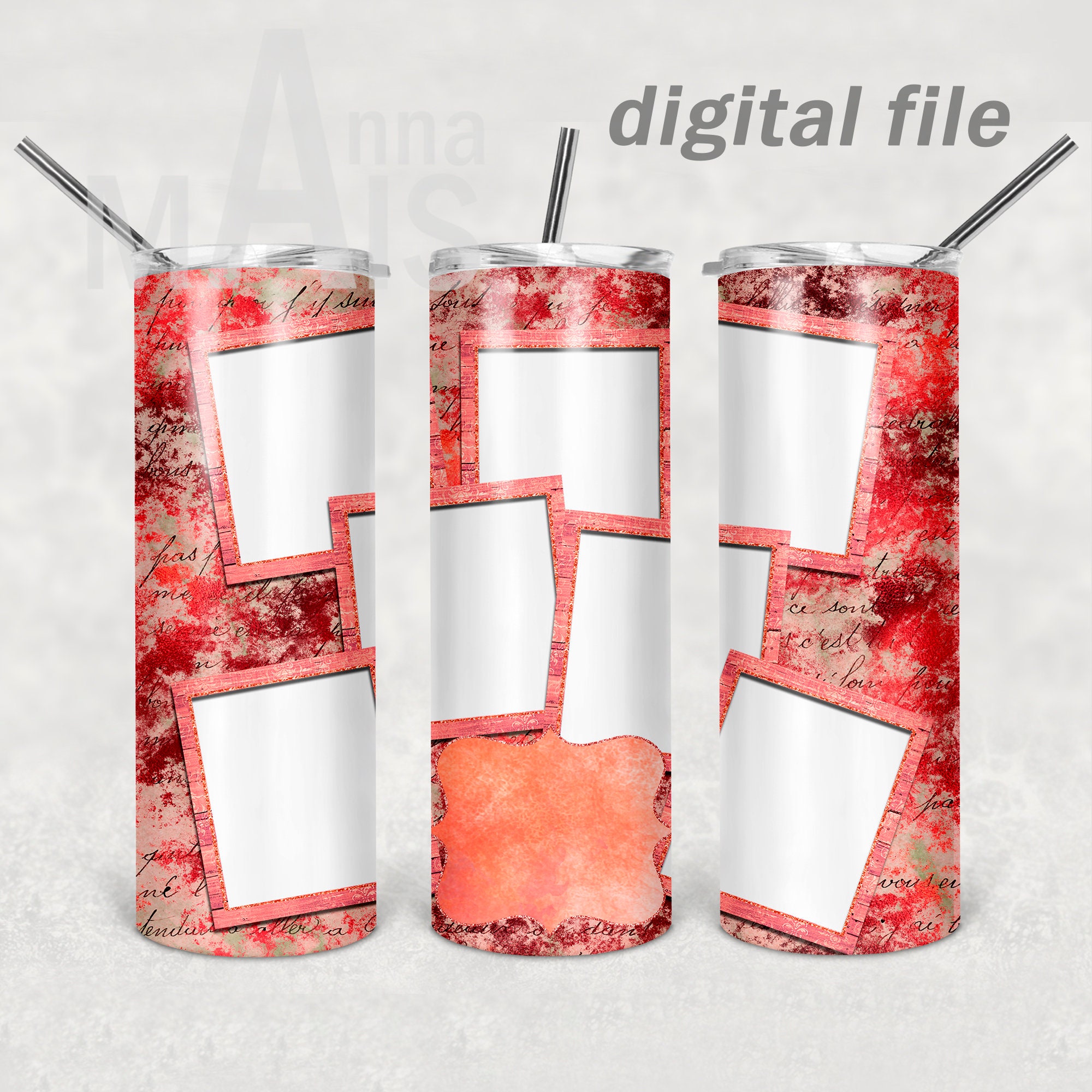 Straight tumbler template with photo collage bundle Etsy