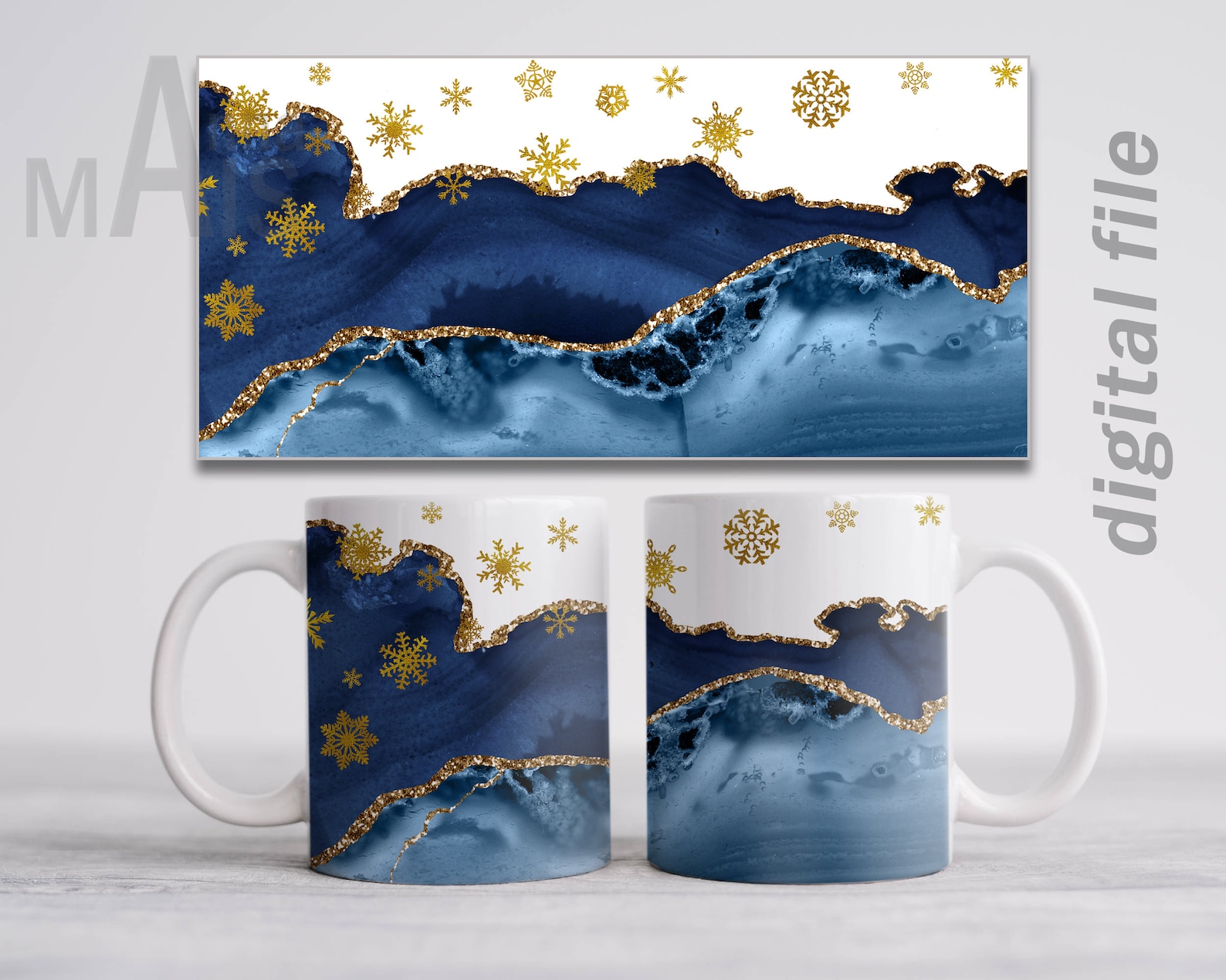 Sublimation mug wrap design Blue alcohol ink background with | Etsy