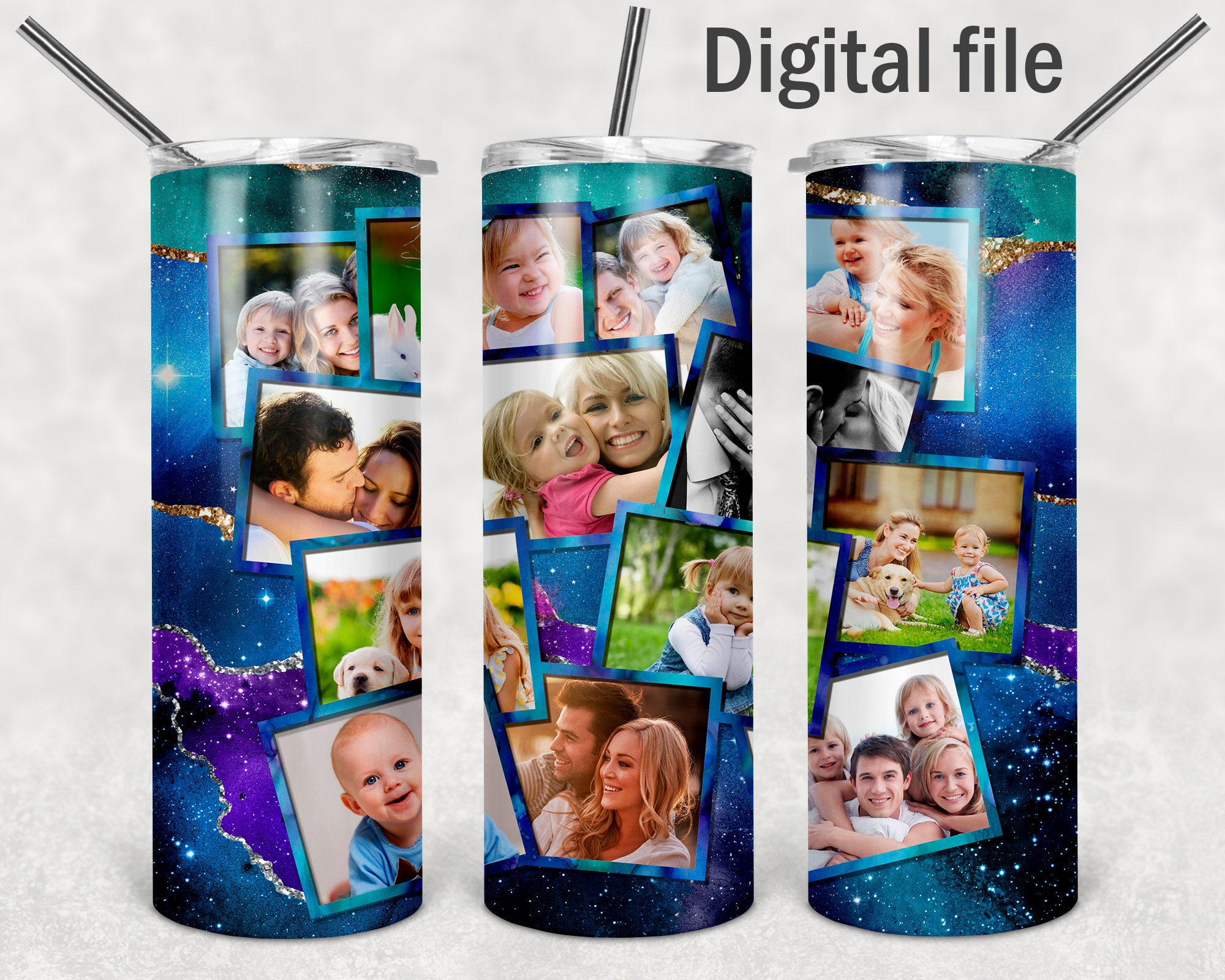 Tumbler wrap template with photo collage Seamless pattern 3 Etsy