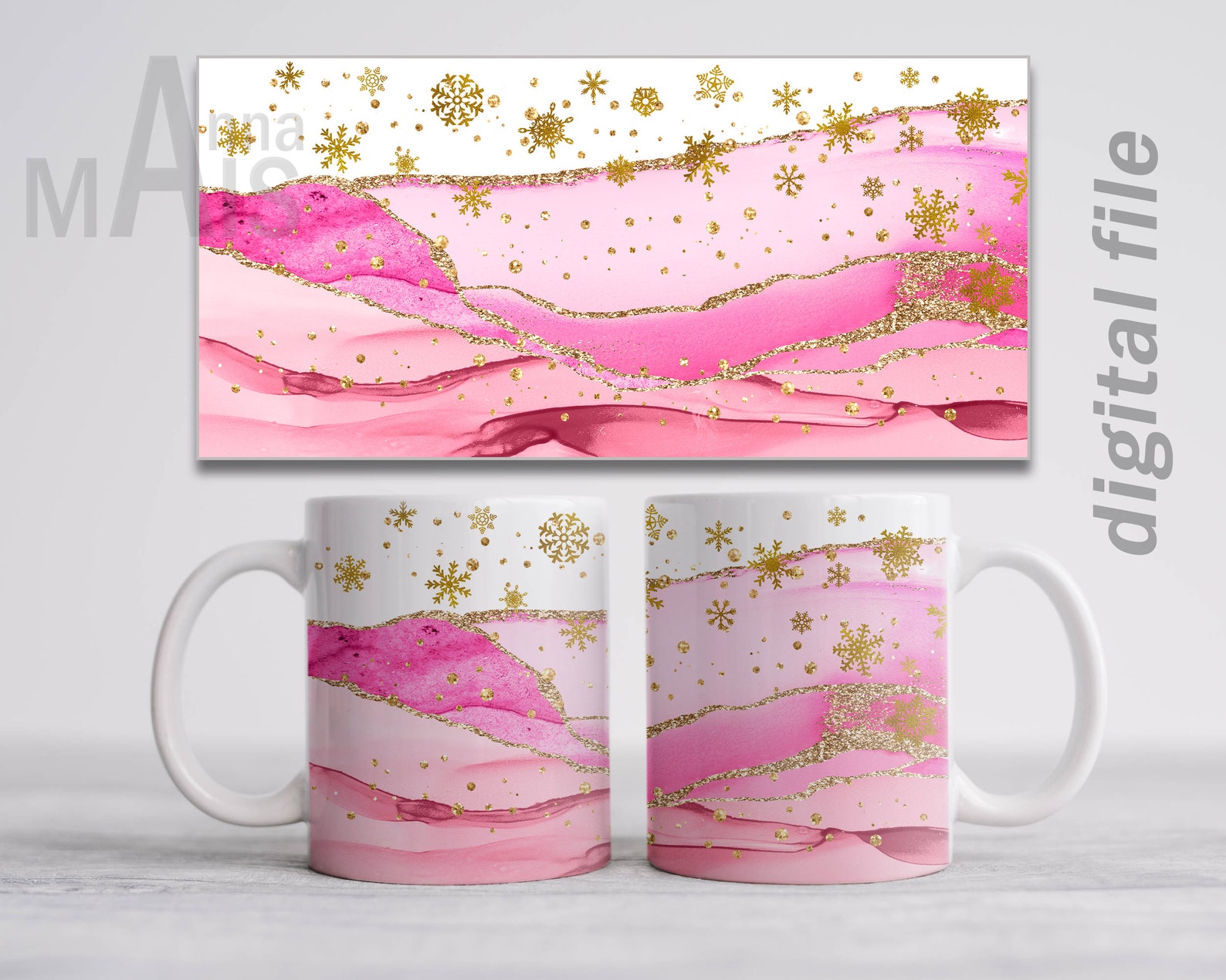 Sublimation mug wrap template Christmas design Pink alcohol Etsy