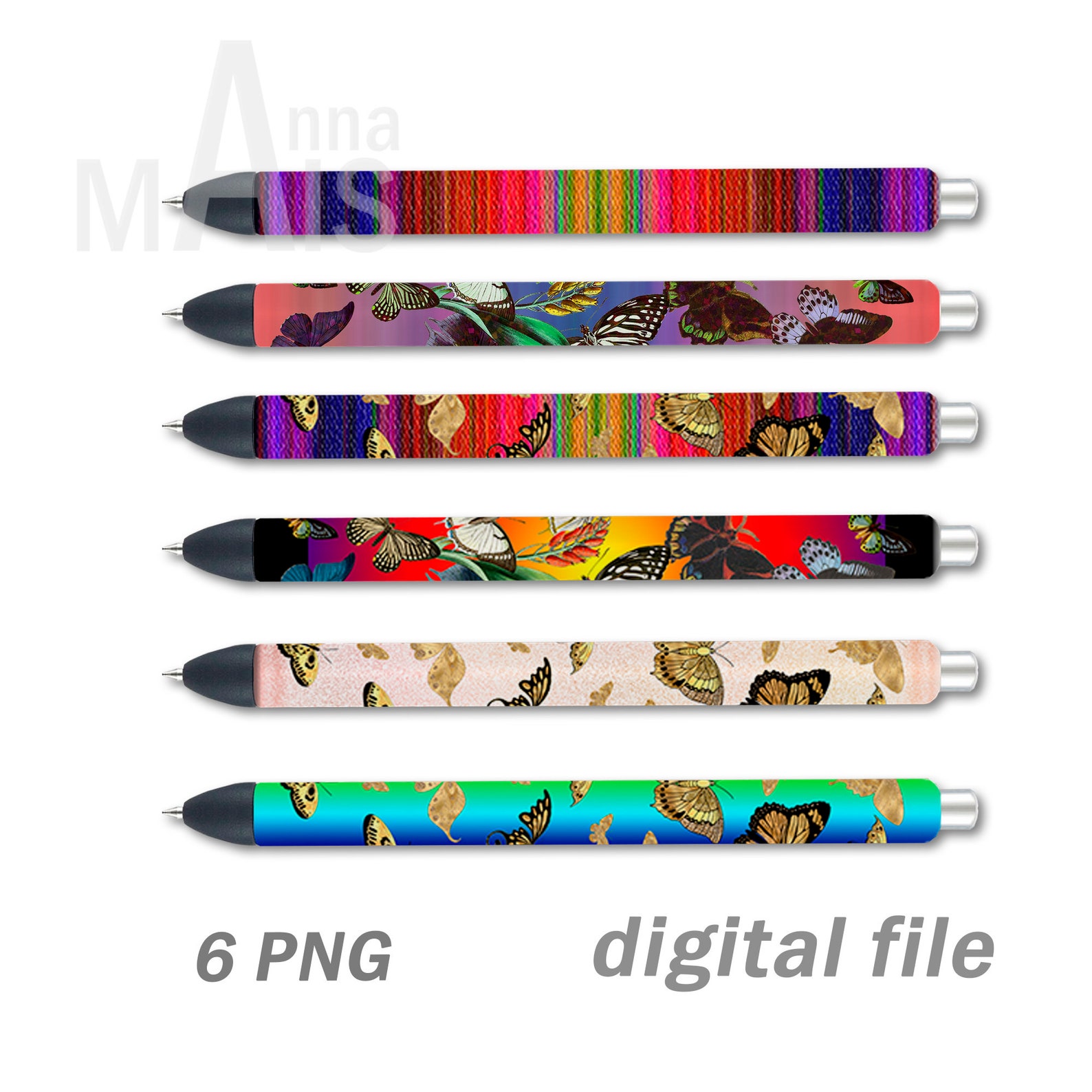 Pen wraps digital set of 6 Png file for sublimation designs Etsy