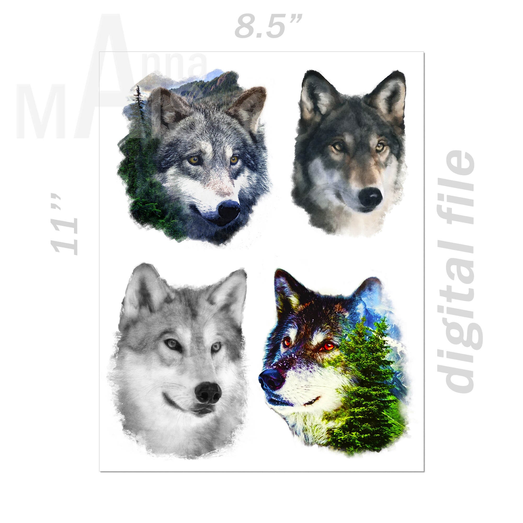 Wolf png waterslide decals for tumblers downloads Full sheet | Etsy