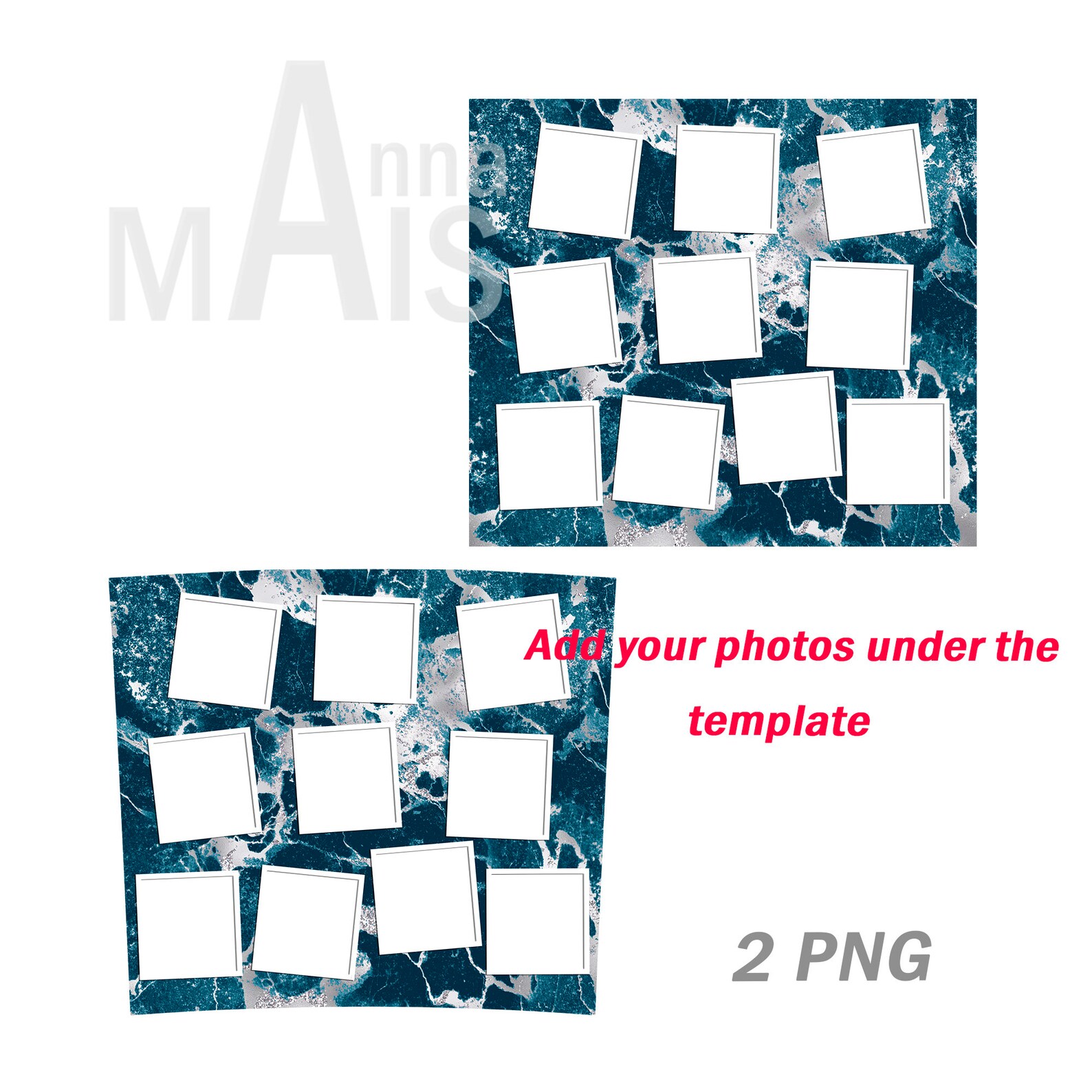 Photo Collage Tumbler Png Template With10 Frame Blue Seabless Etsy