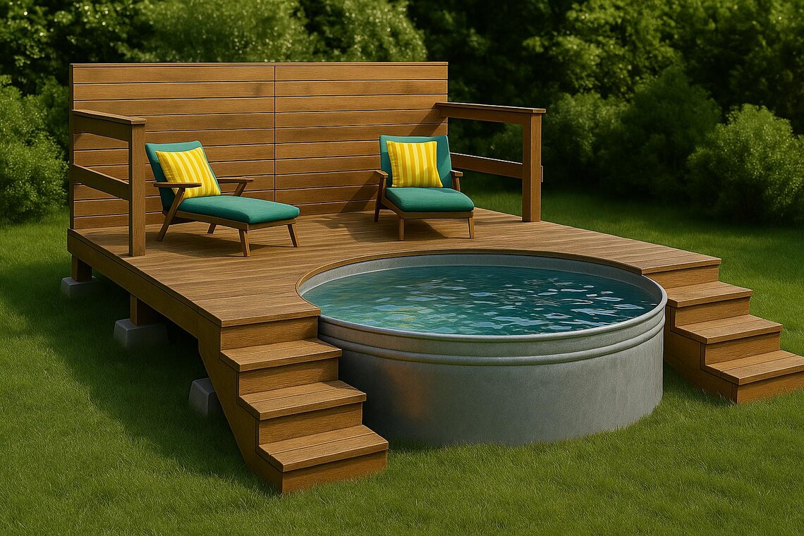 Stock Tank Pool / Cowboy Pool Deck Building Plans & Sketchup 3D Model ...