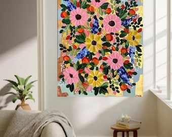 Song of Spring- Textured Floral Acrylic Painting: Boho Eclectic Art (16*20 inches)