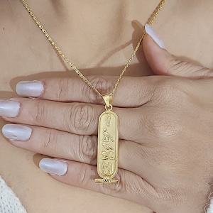 Personalized Cartouche necklace Egyptian jewelry sterling silver Gold plated Double Sided 2 names hieroglyphic English or Arabic custom gift