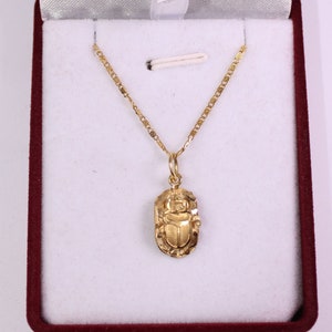 Ägyptische Halskette Skarabäus DOUBLE SIDE 18K Gold Anhänger + Auge Horus Kette 4 Gr 20"