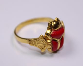 Egyptian Jewelry Red Scarab Ring Gold 18K Ring Stamped Pharaonic Yellow Gold 3 Gr all sizes Egyptian Ring beetle ring scarab jewelry