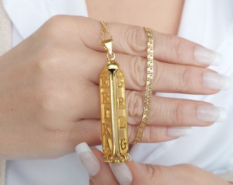 Personalized Sterling Silver Egyptian jewelry Customized gift Cartouche Necklace Hieroglyphic Arabic or English 4-sides