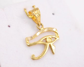 Eye of Horus Necklace 18K gold Diamond Cut Egyptian jewelry Handmade Necklace Horus charm ancient revival jewelry evil eye pendant mythology