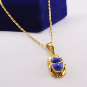 Egyptian Jewelry Scarab Necklace Sterling Silver Gold plated Scarab Pendant Scarab Beetle Necklace 2 Sided Scarab Pharaonic Jewelry gift