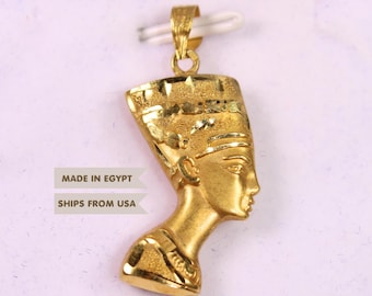 18K Gold Nefertiti Pendant, handmade Egyptian jewelry, Queen Nefertiti, pharaonic ancient Egypt gift