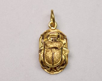 Egyptian Scarab Gold 18K DOUBLE SIDE Stamped Pharaonic Yellow Gold Pendant 1.4Gr