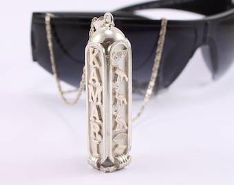 Personalized Sterling Silver Cartouche Name Necklace Custom Egyptian jewelry Hieroglyphic, Arabic, or English 4-sides