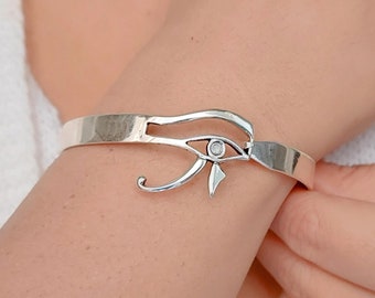 Oog van Horus Armband Sterling Zilver | Egyptische Sieraden Gestempeld Zilver Boze Oog Armband Handgemaakte Armband Horus Bedel Mythologie