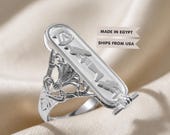 Personalisierter Cartouche Ring Sterlingsilber Ägyptischer Balkenring Namen in Hieroglyphen, Englisch oder Arabisch schreiben 4 Buchstaben