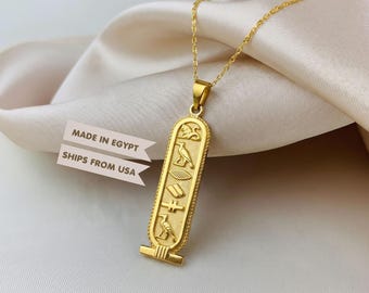 Gold Plated Cartouche Personalized Name Necklace Sterling Silver Egyptian Jewelry Gift Hieroglyphic English Arabic