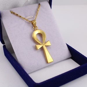 Joyería Egipcia Collar Ankh Egipcio, Pendente Ankh Egipcio, Cruz Ankh en Plata de Ley Chapado en Oro, Llave de la Vida Ankh Pendente Revival