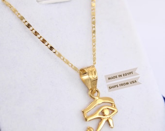 18K Gold Eye of Ra Necklace | Handmade Egyptian udjat Jewelry | divine eye charm pendant | Horus eye mythology sacred geometry symbolic gift