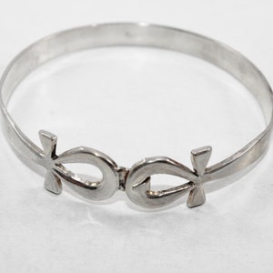Double Ankh Cross Sterling Silver Bracelet Egyptian Jewelry Key of Life handmade cuff gift