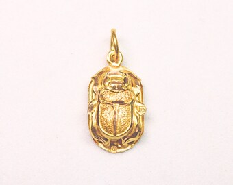 Scarab Pendant 18K Gold Alphabet | Stamped Pharaonic real Gold handmade necklace Scarab Egyptian jewelry Ancient Egypt Beetle pendant 1.4 Gr