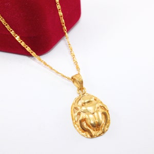 Egyptian jewelry Sterling Silver Scarab Necklace Gold Plated pharaonic symbols Beetle bug pendant Handmade