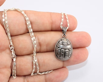 Egyptian Scarab Necklace Oxidized Sterling Silver Beetle Pendant Handmade Jewelry Gift double sided