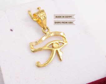 Eye of Horus Solid 18K Gold Diamond cut Pendant, Egyptian Protection Necklace , Ancient Egypt Jewelry, Wadjet Eye Gift for Her