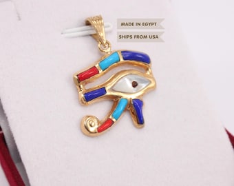 18K Gold Eye of Horus Pendant, handmade Egyptian jewelry, Egypt evil eye, eye of Ra charm gift