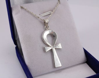 Sterling Silver Ankh Cross Necklace Egyptian Jewelry Key of Life Pendant Egypt gift